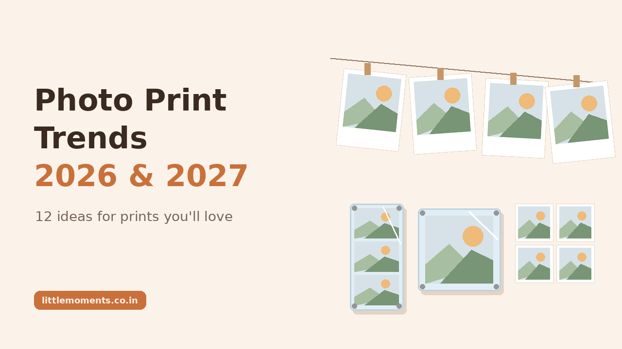 Trending photo print designs for 2026 and 2027: Polaroid-style prints, gallery walls, photo strips and collages